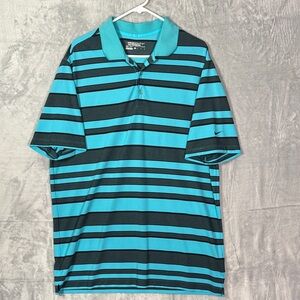 Nike Golf Tour Performance Teal Gray Striped Short Sleeve Polo Size XL